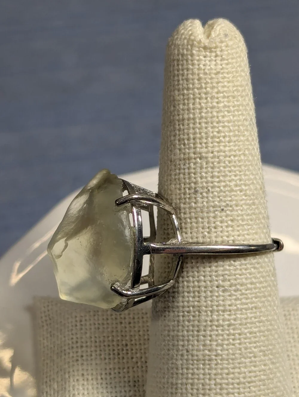 Libyan Desert Glass 925 Sterling Adjustable Ring Sz 6-8